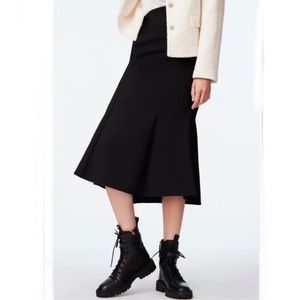 New Zara Faux Suede Midi High Waisted A-line Skirt Colour Black Size XS